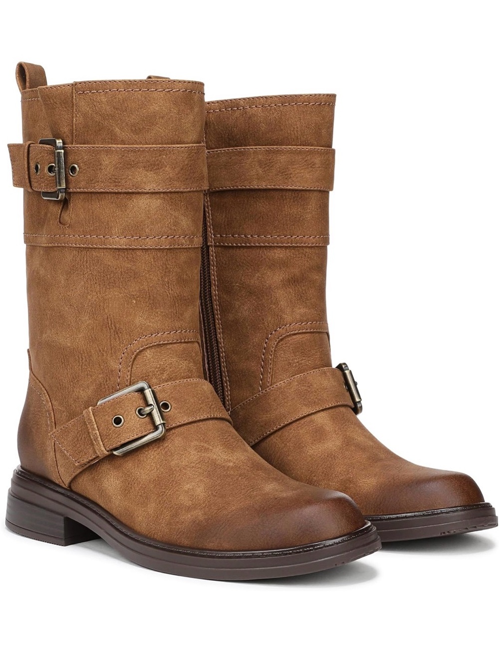 Naturalizer Brown Mid-Calf Buckle Motorcycle Boots for Women size 7W